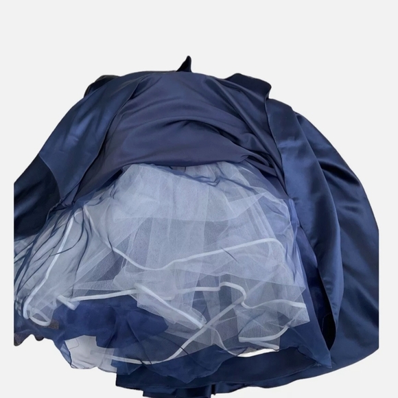 Sherri Hill Silver Blue Ruched Strapless Prom Gown - Picture 5 of 8